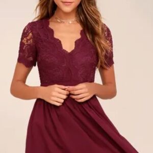 Angel in Disguise Burgundy Lace Skater Dress